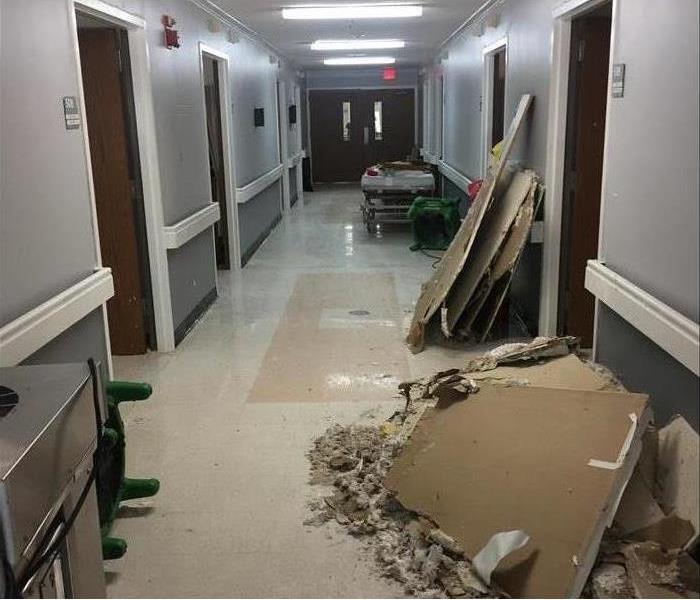 drywall debris up against wall in Memphis, TN hospital 