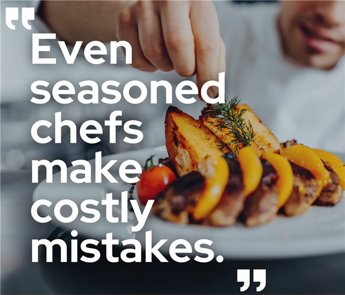 a chef putting garnish on fish with the words Even seasoned chefs sometimes make costly mistakes.